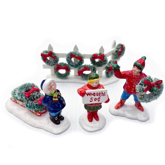 Dept 56 Original Snow Village "Wreaths For Sale" (set of 4) #5408-9 Christmas - Picture 2 of 2